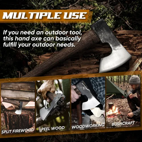 Vista 6 de Dream Reach Hacha con Mango Carbonizado de 14.5" Hacha de Camping con Funda Hacha de Bushcraft con Mango Carbonizado, Ejes de Tallado Forjados a