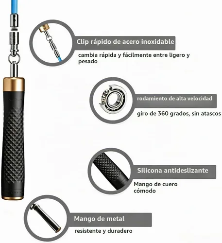 Vista 3 de Cuerda para saltar, cuerda de saltar ajustable, cuerda de saltar sin enredos con rodamientos de bolas rápidos, adecuada para hombres, mujeres y Negro