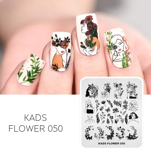 Vista 6 de KADS Juego de 5 placas de sello de uñas, placa de estampado artístico con hojas, flores, diseños de animales