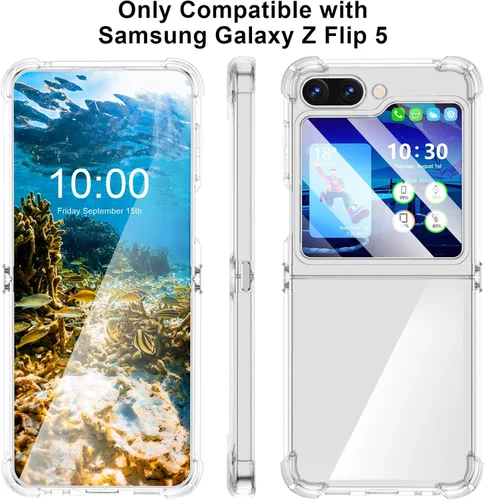 Vista 2 de WATACHE Funda para Galaxy Z Flip 5, funda Z Flip 5, transparente, delgada, transparente, bisagra a prueba de golpes, TPU suave flip5 funda