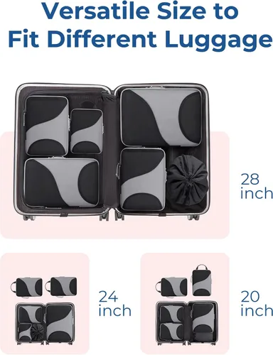 Vista 3 de BAGSMART Juego de 6 cubos de compresión para maletas, organizadores de maletas de compresión para artículos esenciales de viaje, organizadores