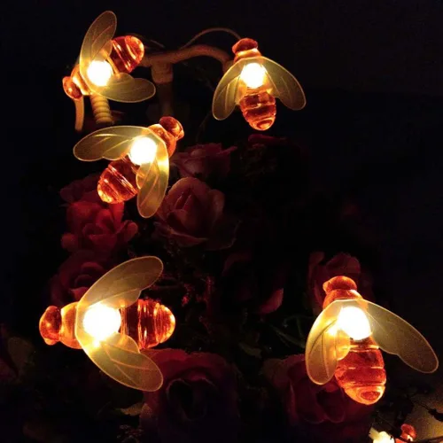 Vista 5 de Guirnalda de luces solares de abeja, 100 luces LED de abeja alimentadas por energía solar, luces de hadas de abeja para el hogar, jardines, parque