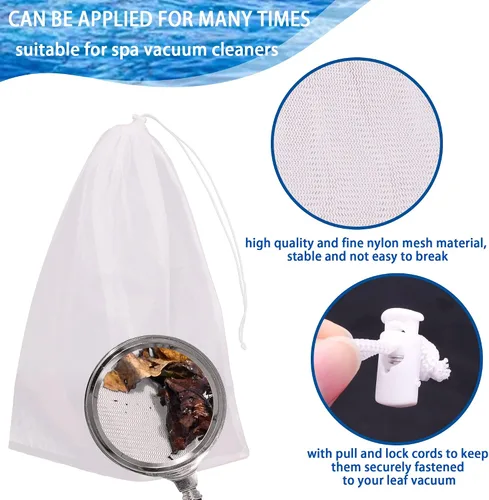 Vista 3 de Paquete de 6 bolsas de filtro de malla fina de 24 x 16 pulgadas para aspiradores de hojas, bolsa de repuesto de red para aspiradora de piscina