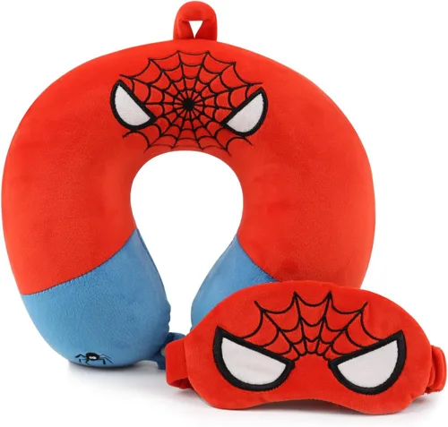 Vista 7 de Almohada de viaje de superhéroe para niños y adultos con máscara para los ojos, almohada de cuello en forma de U de espuma viscoelástica con funda