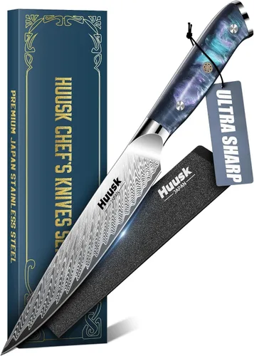 Vista 14 de Cuchillo de pan dentado Huusk de 8", cuchillo de pan de masa madre inoxidable con mango y funda de resina para cortar pan casero, cuchillos de pan
