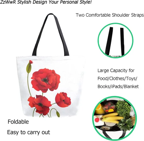Vista 2 de ZzWwR Bolso de hombro extra grande con patrón realista, para playa, viajes, semana, gimnasio, compras de comestibles