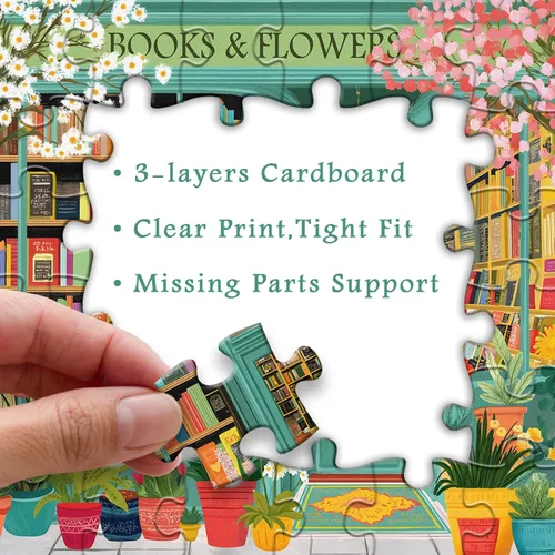 Vista 4 de PICKFORU Rompecabezas de Libro 1000 Piezas, Rompecabezas de Flores de Primavera para Adultos de Librería, Rompecabezas de Estantería en Flor como