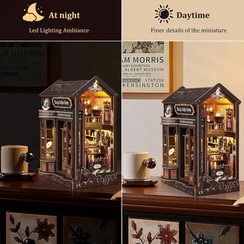 Vista 4 de SUNNINO Kit de Rincón de Libros - Kit de Casa de Muñecas en Miniatura DIY, Rompecabezas de Madera 3D con Luces LED, Kits de Rincón de Libros