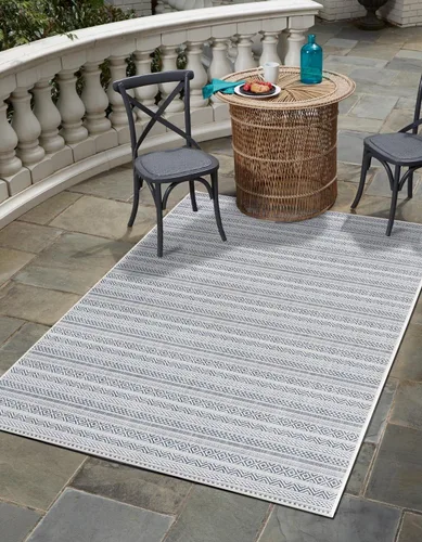 Vista 10 de Unique Loom Outdoor Striped Collection Alfombra de área - Maia (2' 2" x 3' 1" Rectángulo, Beige/Marfil)