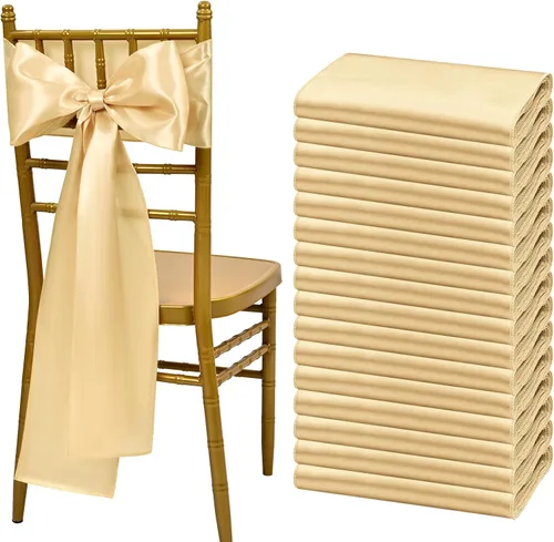 Vista 22 de Showgeous 60 cintas de satén color burdeos para decoración de sillas de recepción de boda, lazos para sillas de 7 x 78 pulgadas para banquetes
