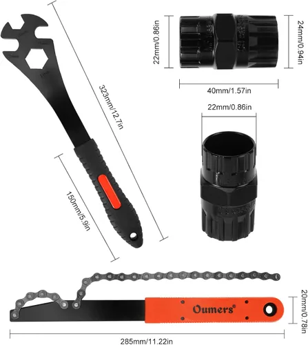 Vista 4 de Oumers Herramienta de extracción de casete de bicicleta, látigo de cadena de bicicleta+llave de pedal+herramienta de extracción de rueda libre 2