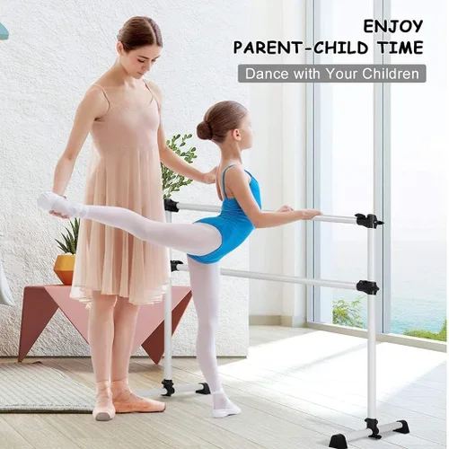 Vista 7 de Equipo de ballet portátil de 4 pies para niños y adultos, altura ajustable, doble barra de ballet, esterilla de entrenamiento para el hogar