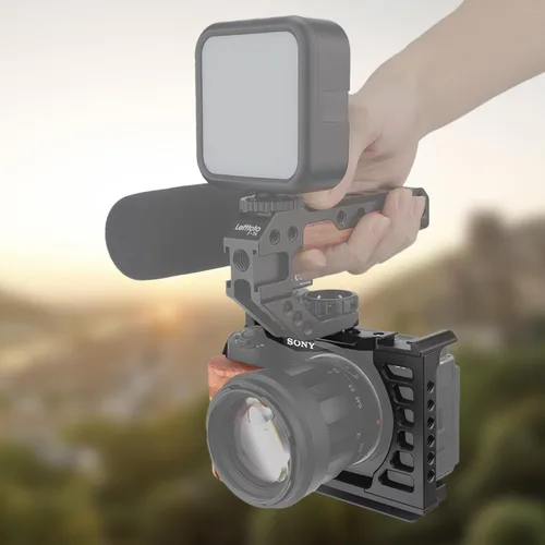 Vista 8 de LEFTFOTO ZV-E1 Jaula completa para cámara con mango de madera para Sony Alpha ZV-E1 Marco de grabación de video con base tipo Arca 3/8 "agujeros