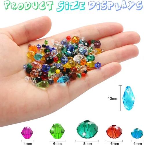 Vista 2 de 750 cuentas de cristal surtidas para la fabricación de joyas, cuentas espaciadoras de cristal de diamantes facetadas coloridas Rondelle y Briolette