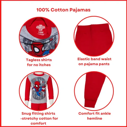 Vista 6 de Marvel Spiderman Pajamas Set, 4 Piece Sleepwear for Toddlers and Little Kids, Sizes 18M & 2T