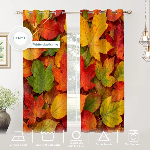 Vista 382 de Shrahala Orange Autumn Autumn Blackout Curtain Tiers, Fall Kitchen Valance Light Blocking Tier Drapes with Rod Pocket, 2 Pack 26 X 24 in