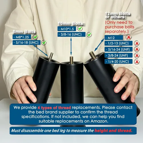 Vista 4 de Base de cama ajustable de metal de 2 a 3.5 pulgadas, reemplazo de patas de patas de alta resistencia, altura extra, compatible con el 93%