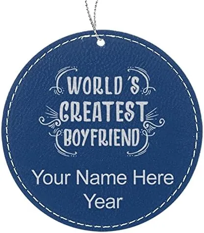 Vista 7 de LaserGram Personalized Christmas Ornament, World's Greatest Boyfriend, Faux Leather, Custom Laser Engraved Gift Idea (Round Shape, Pink)