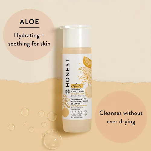 Vista 2 de The Honest Company Paquete de champú limpiador 2 en 1 y loción facial de gel corporal, suave para bebés de origen natural de cítricos vainilla