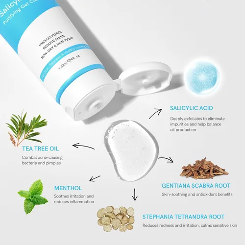 Vista 5 de Neutriherbs Limpiador de gel de ácido salicílico, lavado facial con control de aceite propenso al acné, desatasca los poros, elimina el lavado