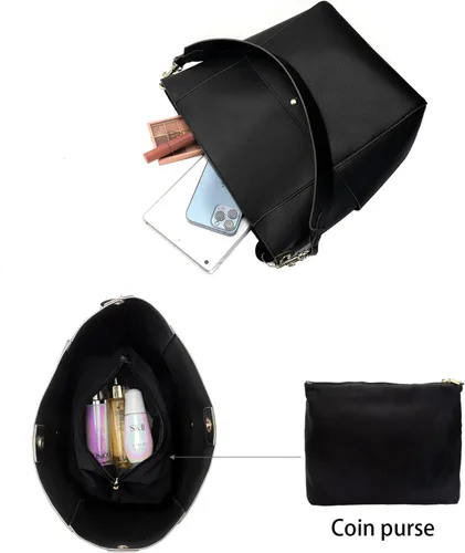 Vista 7 de Bolso de mano, bolsos Hobo para mujer, bolsos cruzados de cuero, bolso negro, bolsa de mensajero, bolsa de hombro para viajes