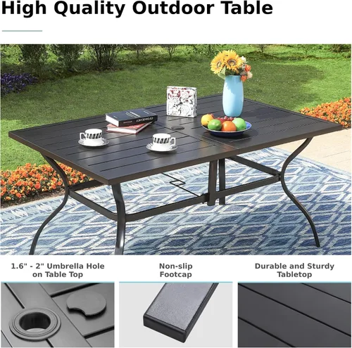 Vista 3 de MFSTUDIO Juego de comedor de patio de 7 piezas, mesa rectangular de 60 Patrón de rayas a