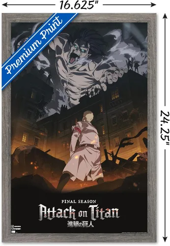 Vista 3 de Trends International Attack on Titan: Season 4 - Póster de pared Key Visual 1, 14.725 x 22.375 pulgadas, versión enmarcada de madera de granero