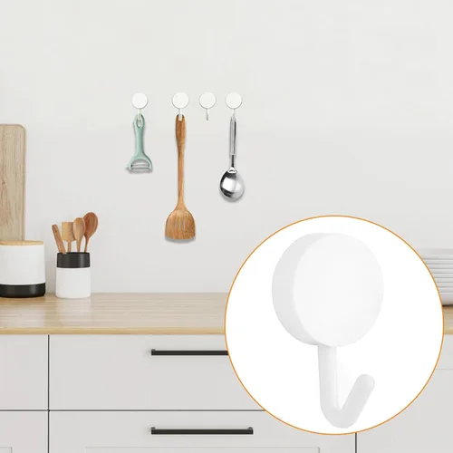 Vista 6 de MOROBOR Ganchos autoadhesivos, 20 ganchos de plástico resistentes para llaves de pared, soportes para calcetines para el hogar, cocina, baño, Blanco
