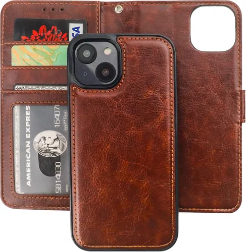 Vista 23 de Bocasal Funda tipo cartera desmontable para iPhone 14 con bloqueo RFID, ranuras para tarjetas, soporte de piel sintética de alta calidad, soporte