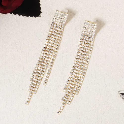 Vista 3 de Mlouye Aretes colgantes para mujeres y niñas, colgantes con diamantes de imitación para fiesta de graduación