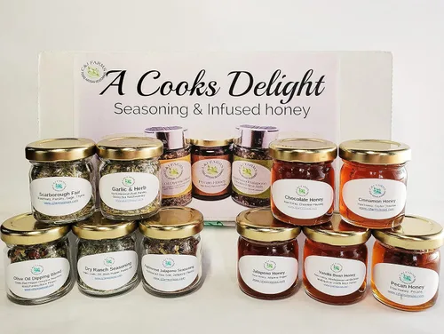 Vista 2 de C&J Farms Texas Gourmet Artisan Seasonings A Cook's Delight - Juego de regalo de 10 piezas, caja de muestras variadas, incluye muestra de especias