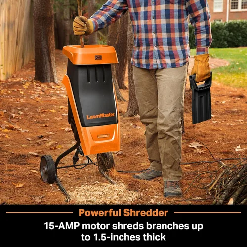 Vista 3 de LawnMaster FD1501 trituradora eléctrica de madera 15 amperios, diámetro de corte de 1.5 pulgadas, reducción máxima 10:1