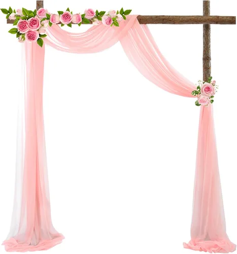 Vista 31 de Decoración de tela de gasa, 1 panel de 2 x 10 pies, cenefas sin arrugas, tela drapeada suave para arco de boda con 2 cintas, para decoración