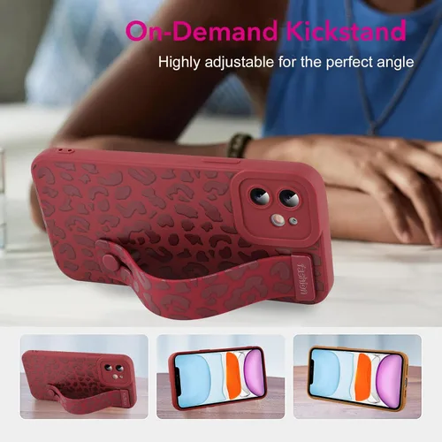 Vista 2 de OOK - Funda compatible con iPhone 11 en color vino rojo con estampado de leopardo, de TPU a prueba de golpes, cubierta delgada de silicona