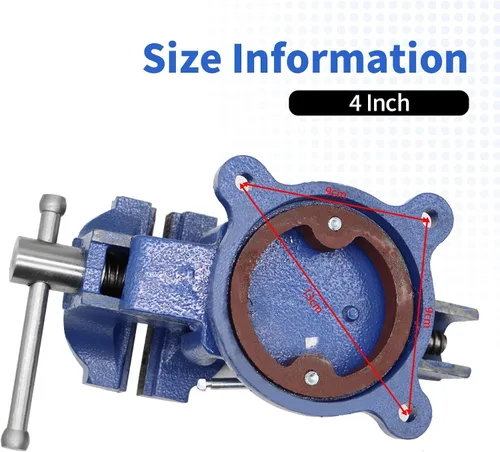 Vista 6 de Nakkaa - Tornillo de banco de 4" de hierro fundido dúctil con base de giro flexible de 360° con bloqueo de alta resistencia para el hogar