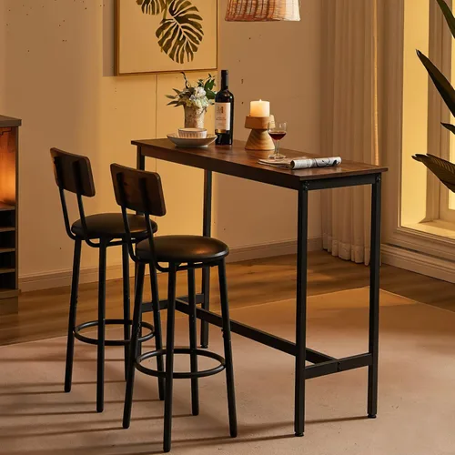 Vista 5 de Juego de mesa de bar y 2 sillas, 3 piezas para espacios pequeños, mesa de comedor rectangular para 2 mesas de bar de altura de mostrador con 2 Mesa