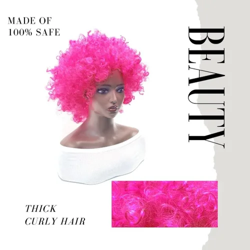 Vista 7 de Everfun Fluffy Afro Short Curly Wig for Women Men Cosplay Anime Party Christmas Halloween Fancy Funny Clown Wigs Synthetic Hair (Rose)