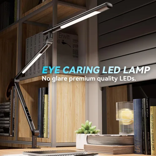 Vista 4 de Lámpara de escritorio LED ajustable de color negro moderno – Lámpara de mesa de oficina de montaje con abrazadera con control remoto de escritorio
