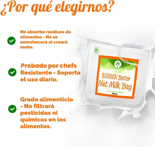Vista 2 de Bolsa para leche de frutos secos de calidad. Grande 12 inx 12 in de grado comercial. Bolsa reutilizable almendra leche y colador de alimentos.