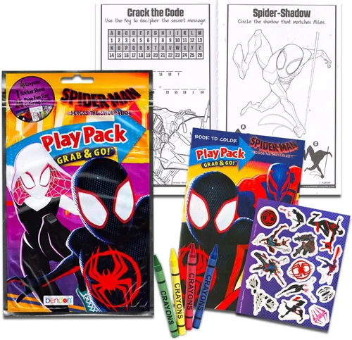 Vista 2 de Spiderman Across the Spiderverse - Juego de 3 libros de actividades para colorear, paquete de juego, más Miles Morales Spiderverse Art Pack