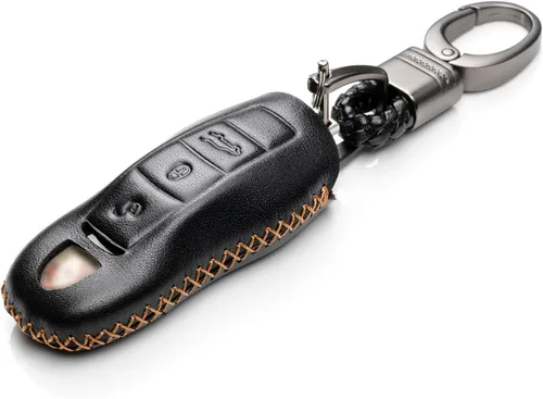 Vista 2 de Vitodeco Funda de piel auténtica con control remoto sin llave compatible con Porsche Panamera, Macan, Cayenne, 911 (3 botones, negro)
