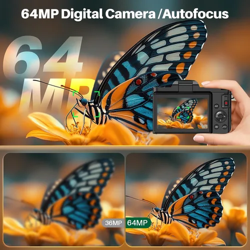 Vista 6 de Cámara digital 4K para fotografía, enfoque automático de zoom 16X 64MP WiFi Cámara compacta de viaje, cámara de vlogging para YouTube, pantalla