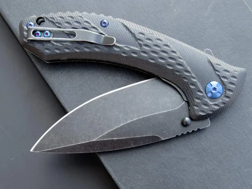 Vista 6 de Eafengrow EF927 Cuchillo de bolsillo D2 Hoja de acero con revestimiento de óxido negro, cuchillo para exteriores, mango G10, rodamiento de bolas