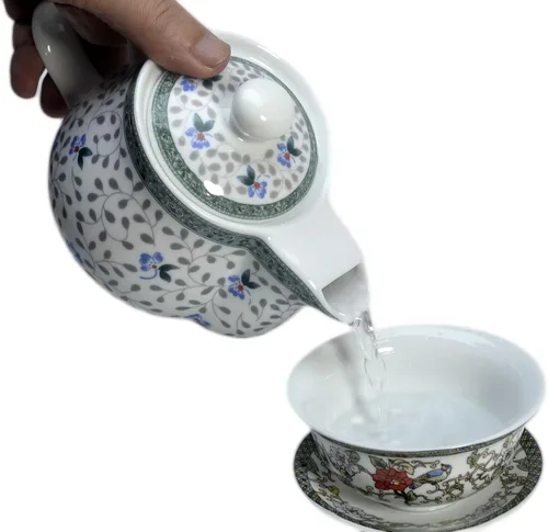 Vista 2 de Tetera de porcelana de 16.9 fl oz con infusor extraíble de acero inoxidable (flor)