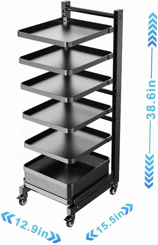 Vista 7 de Estante ajustable multifuncional de 6 niveles para sartén y olla para gabinete (estante para ollas de piso de 6 niveles)