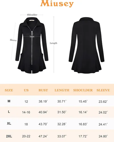 Vista 5 de Miusey Sudadera tipo túnica con cremallera para mujer, cuello y ligera, chaqueta larga