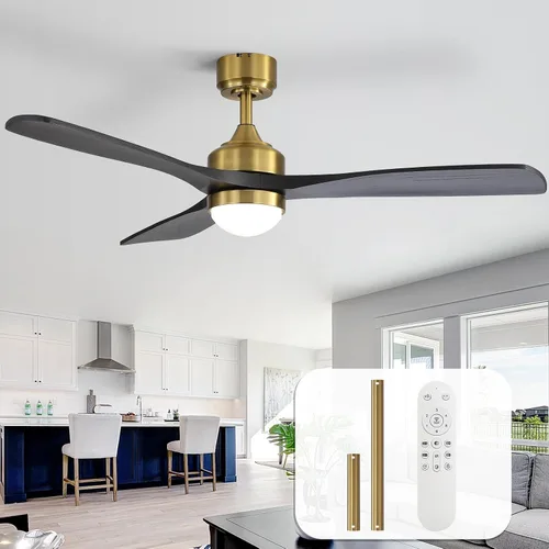 Vista 13 de Sofucor Ventilador de techo de madera maciza de 52 pulgadas, ventilador de techo de montaje empotrado y varilla descendente con luces y control