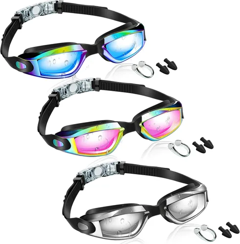Vista 9 de Flutesan Paquete de 3 gafas de natación sin fugas, de silicona, antivaho con clip para la nariz, tapones para los oídos para adultos y niños, 3