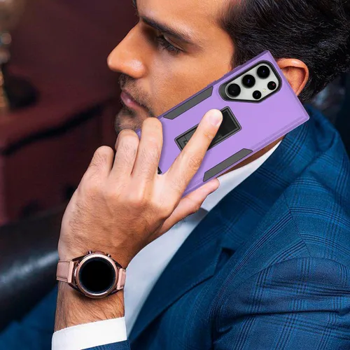 Vista 5 de Asuwish Funda para teléfono Samsung Galaxy S23 Ultra 5G con protector de pantalla de vidrio templado y soporte, accesorios móviles híbridos Violeta