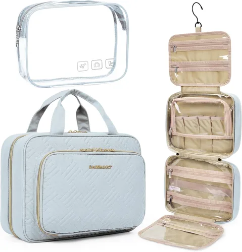 Vista 20 de BAGSMART Neceser de viaje colgante con organizador de maquillaje aprobado por la TSA, bolsa cosmética transparente para artículos de aseo personal